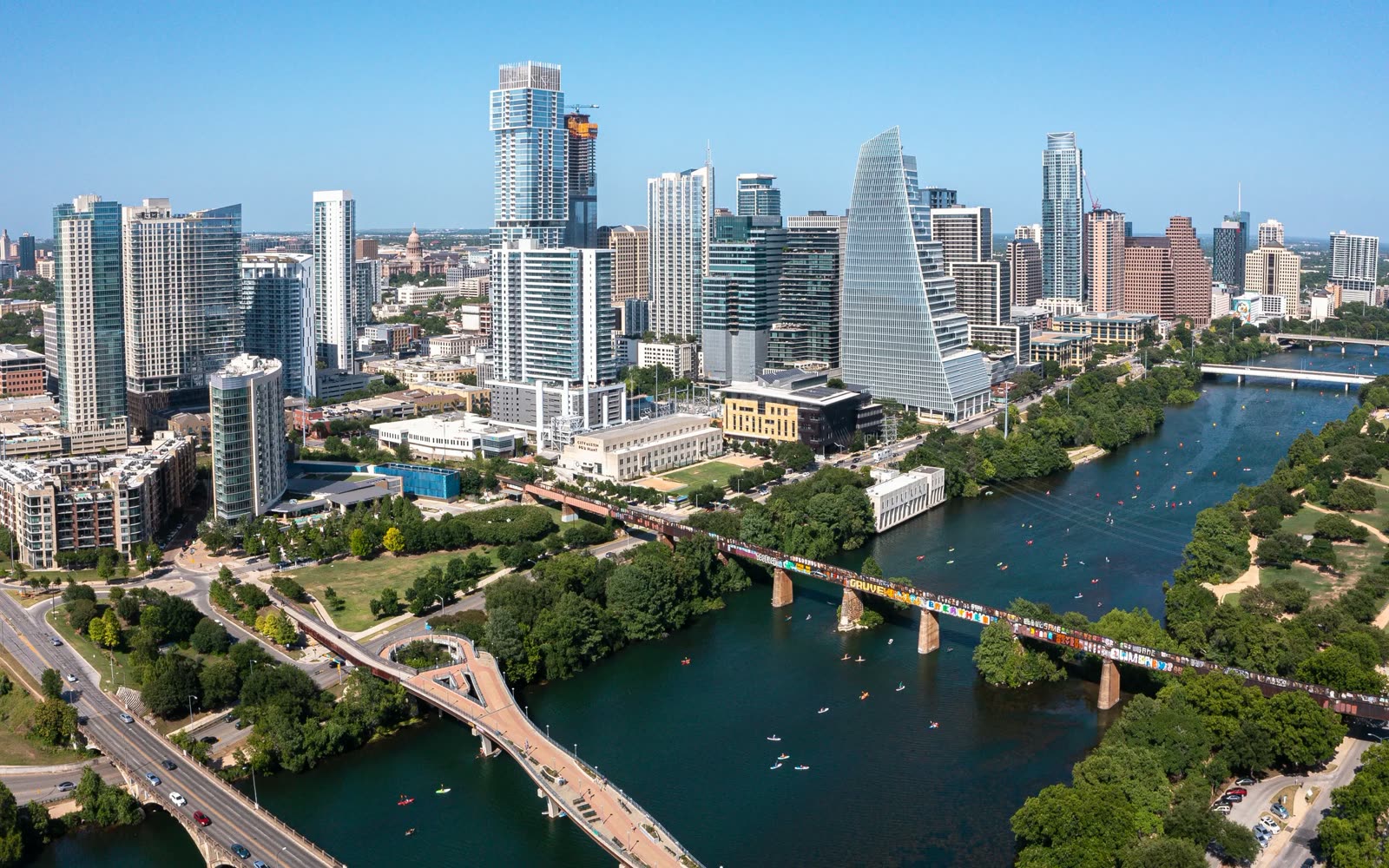 Austin skyline with the Colorado River in the foreground