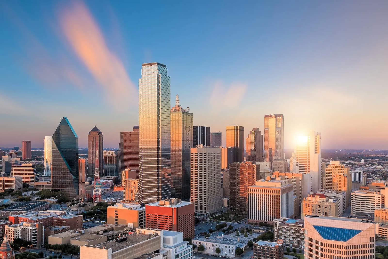 Downtown Dallas skyline at twilight